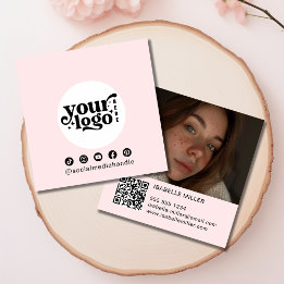 Moderne Social Media Logo Foto QR Roze Vierkante Visitekaartje