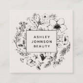 Moderne Social Media QR Code Botanische Blush Zwar Vierkante Visitekaartje (Voorkant)