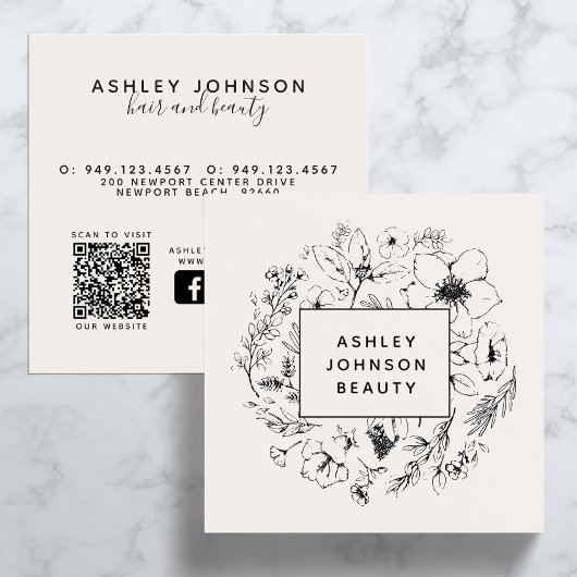 Moderne Social Media QR Code Botanische Blush Zwar Vierkante Visitekaartje