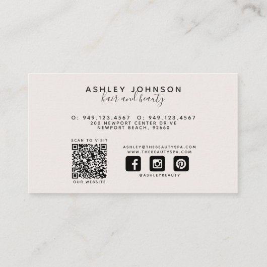 Moderne Social Media QR Code Botanische Blush Zwar Visitekaartje (Achterkant)