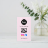 Moderne Social Media QR Code Roze Visitekaartje (Staand voorkant)