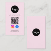 Moderne Social Media QR Code Roze Visitekaartje (Voorkant / Achterkant)