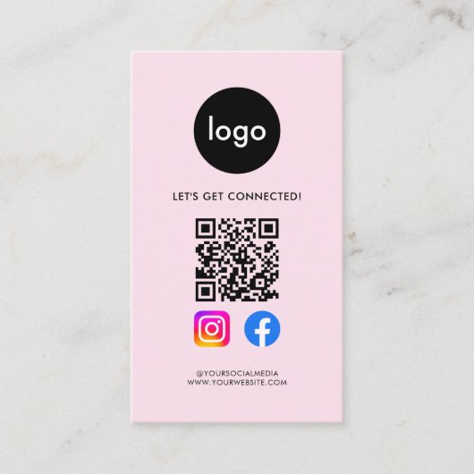 Moderne Social Media QR Code Roze Visitekaartje (Voorkant)