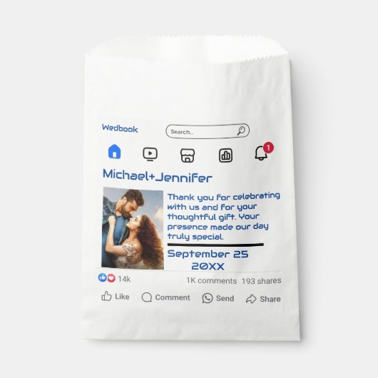 Moderne Sociale Media Custom Message Wedding Bedankzakje (Voorkant)