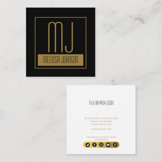 Moderne sociale media met zwart-wit en goudzwart I Vierkante Visitekaartje (Voorkant / Achterkant)