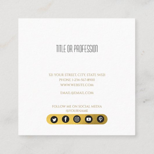 Moderne sociale media met zwart-wit en goudzwart I Vierkante Visitekaartje (Achterkant)