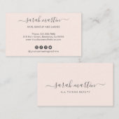 Moderne sociale media pictogrammen Blush Pink Eleg Visitekaartje (Voorkant / Achterkant)