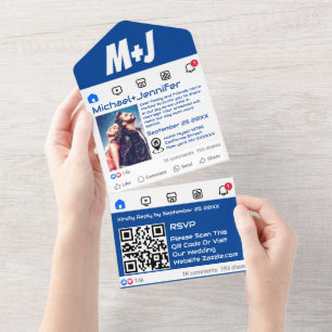 Moderne sociale media thema QR code bruiloft All In One Uitnodiging