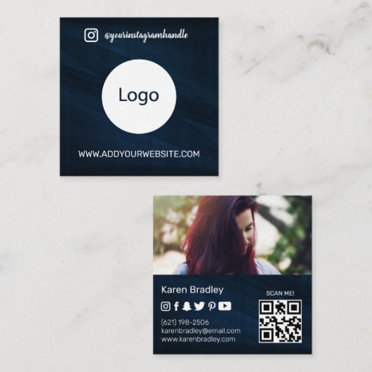 Moderne sociale media voegen logo foto-info-QR-cod Vierkante Visitekaartje (Voorkant / Achterkant)