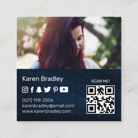 Moderne sociale media voegen logo foto-info-QR-cod Vierkante Visitekaartje (Achterkant)
