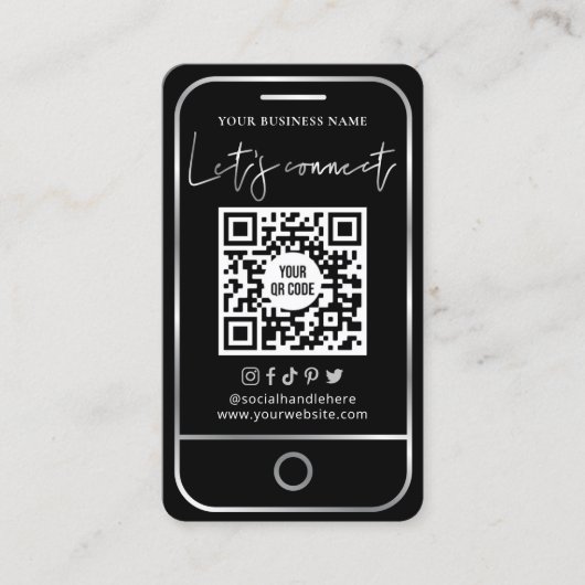 Moderne sociale media zwart en zilveren schaalbare visitekaartje (Voorkant)