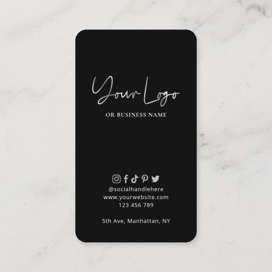 Moderne sociale media zwart en zilveren schaalbare visitekaartje (Achterkant)