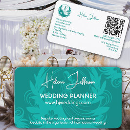Moderne Soft Blauwgroen Motif Logo Wedding Planner Visitekaartje