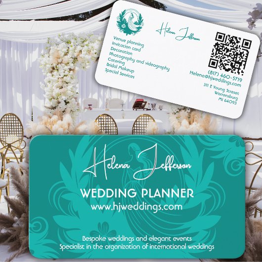 Moderne Soft Blauwgroen Motif Logo Wedding Planner Visitekaartje