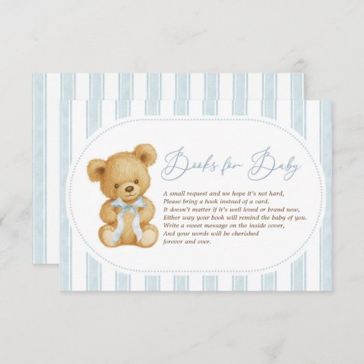 Moderne Soft Blue Teddy Bear Boeken voor Baby Informatiekaartje (Voorkant / Achterkant)