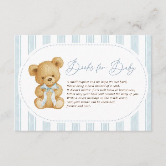 Moderne Soft Blue Teddy Bear Boeken voor Baby Informatiekaartje (Voorkant)