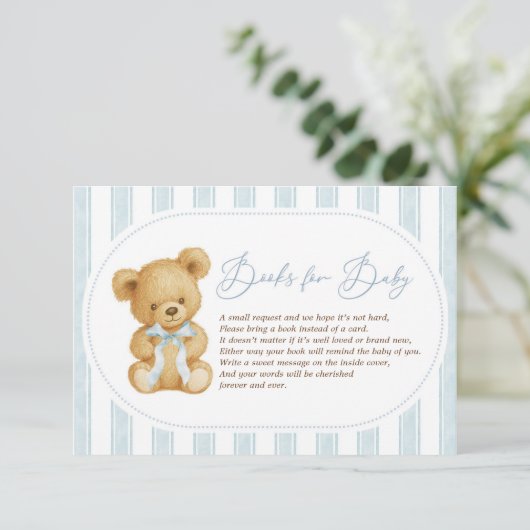 Moderne Soft Blue Teddy Bear Boeken voor Baby Informatiekaartje (Staand voorkant)
