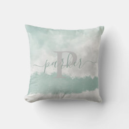 Moderne Soft Green Waterverf Monogram Kussen