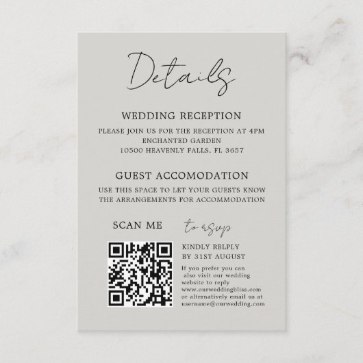 Moderne Soft Sage Botanische bruiloft Informatiekaartje (Voorkant)