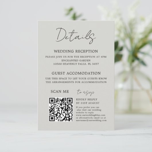 Moderne Soft Sage Botanische bruiloft Informatiekaartje (Staand voorkant)