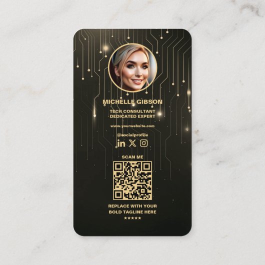 Moderne Software Engineer Zwart Goud Monogram Visitekaartje (Achterkant)