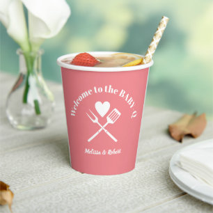 Moderne Solid Pink BABY-Q Baby shower BBQ Papieren Bekers