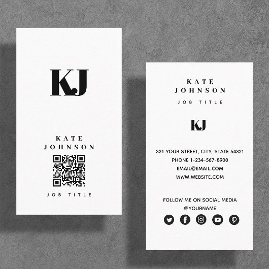 Moderne Solide Monogram Initiaal QR-code Visitekaartje