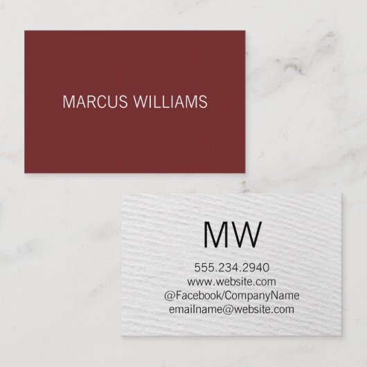Moderne Sophisticated / Diep Rood / Witte textuur Visitekaartje (Voorkant / Achterkant)