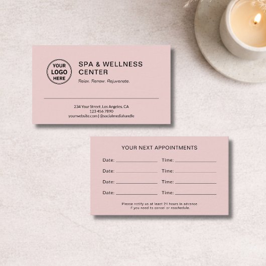 Moderne Spa Wellness Roze Afsprakenkaartje