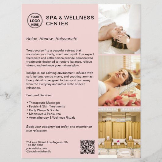 Moderne Spa Wellness Roze Promotiebedrijf Flyer (Voorkant)