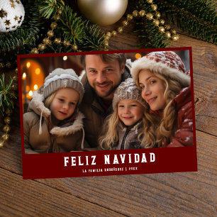 Moderne Spaanse Rode Feliz Navidad Familie Foto Feestdagenkaart