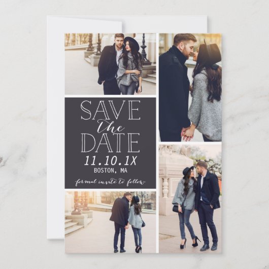 Moderne sparen de Datum 4 Foto collage Save The Date (Voorkant)