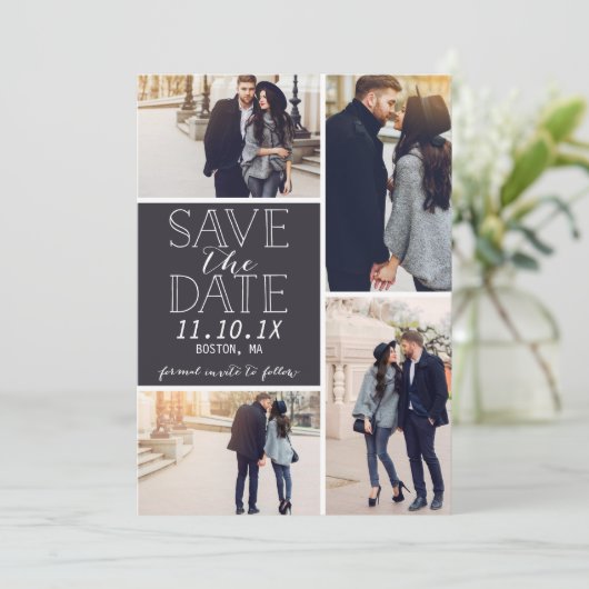 Moderne sparen de Datum 4 Foto collage Save The Date (Staand voorkant)