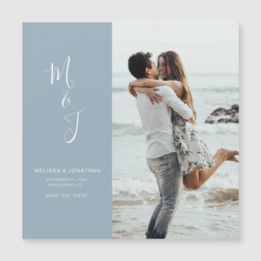 Moderne Sparen de Datum Blauwe Magnetische Kaart v Magnetische Uitnodiging (Voorkant)