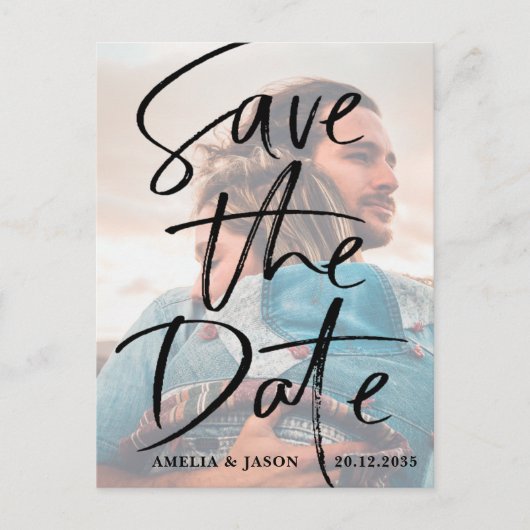 Moderne sparen de Datum Elegant Foto van het Manus Aankondigingskaart (Voorkant)