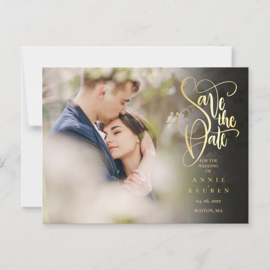 Moderne Sparen de Datum Elegant Gold Manuscript Fo Magnetische Uitnodiging (Voorkant)