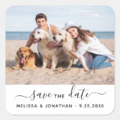 Moderne sparen de Datum Verloving Pet Foto Vierkante Sticker (Voorkant)