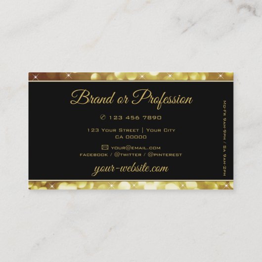 Moderne Sparkle Golden Glitter Sterren Zwart Kleur Visitekaartje (Achterkant)