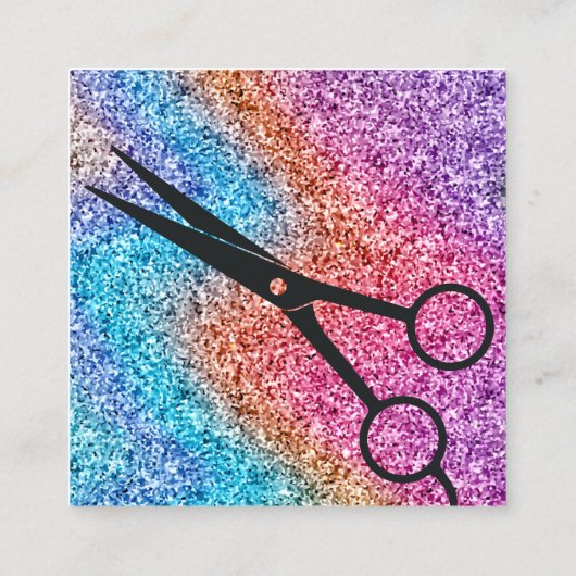 Moderne Sparkle Scissor Black Hair Salon QR Code Vierkante Visitekaartje (Achterkant)
