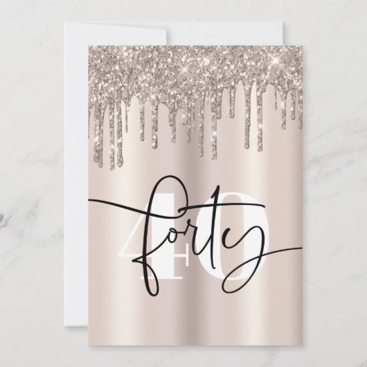Moderne Sparkly Cream Glitter 40th Birthday Party Kaart (Achterkant)