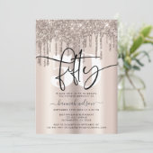 Moderne Sparkly Cream Glitter 50th Birthday Party Kaart (Staand voorkant)