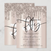 Moderne Sparkly Cream Glitter 50th Birthday Party Kaart (Voorkant / Achterkant)