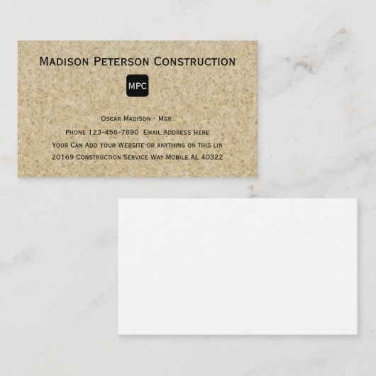 Moderne, speciaal ontworpen constructieschakelinge visitekaartje (Voorkant / Achterkant)