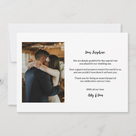 Moderne speciale aangepaste foto bruiloft bruidsme bedankkaart (Achterkant)
