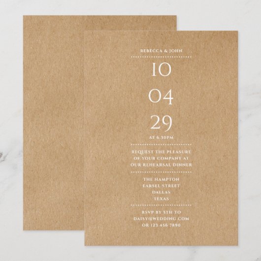 Moderne speciale datum rustieke repetitie diner kaart (Voorkant / Achterkant)