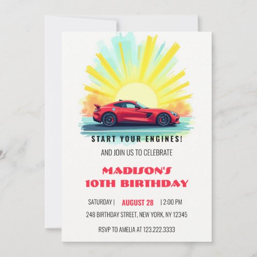 Moderne Speed Racing Red Sport Car Verjaardag Kaart (Voorkant)