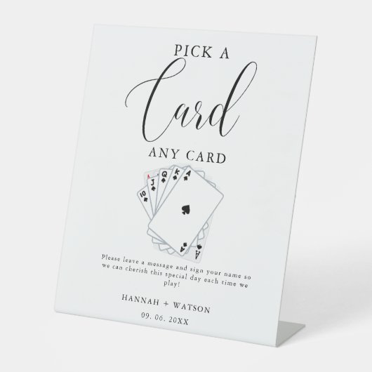 Moderne speelkaarten bruiloft gastenboek teken reclamebord met voetstuk (Voorkant)