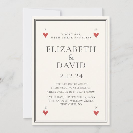  moderne speelkaarten harten Eenvoudig huwelijk Kaart (Voorkant)