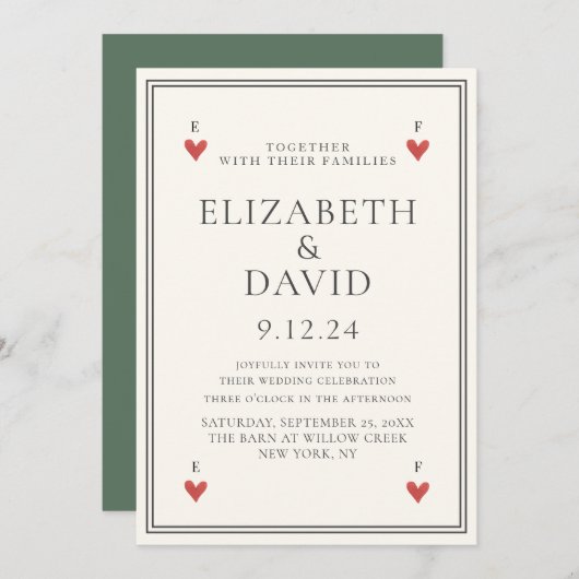  moderne speelkaarten harten Eenvoudig huwelijk Kaart (Voorkant / Achterkant)