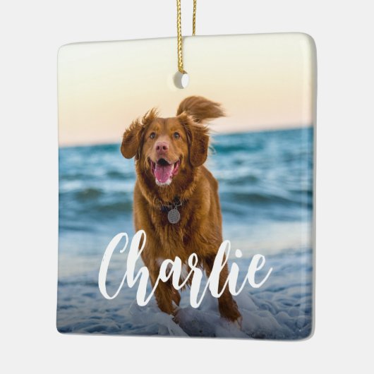 Moderne speelse chique hond Fotonaam Keramisch Ornament (Links)